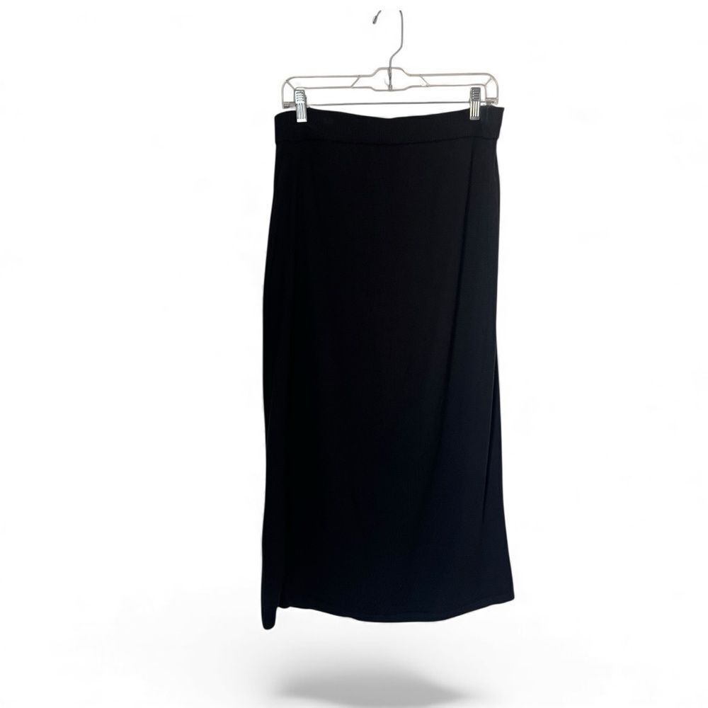 Peruvian Connection Black Maxi Pima Cotton Minimalist Classy Knit Sleek Skirt L